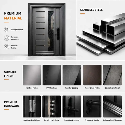 Customized Modern Security Residential Villa Stainless Steel Exterior Anti-Theft Entry Door For Houses Hotel