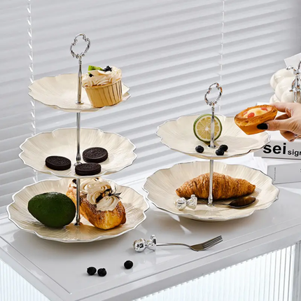 Classic Eco-Friendly Ceramic 3-Tier Dessert Display Stand Cake Stand Wedding Party Dinner Plate Hotels Fruit Plates