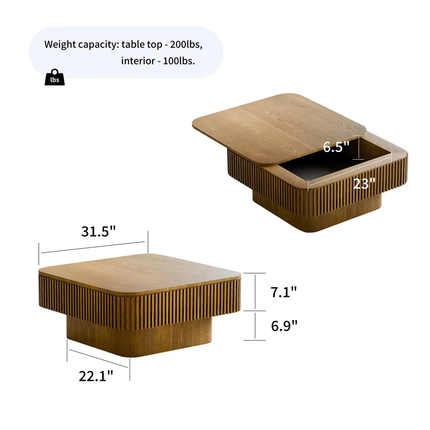 Made of concrete Modern Square Coffee Table For Living Room Hotel Use Wood Panel Storage Furniture For Home Decor
