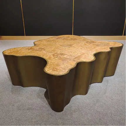 Italian light luxury tree root coffee table etched stainless steel living room furniture High-Low combination side table