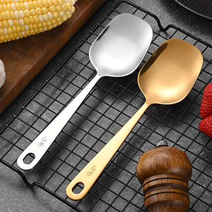 High Quality Kitchen Accessories Gold Long Handle 304 Stainless Round Spoon Serving Slotted Spoon for Buffet Restaurant