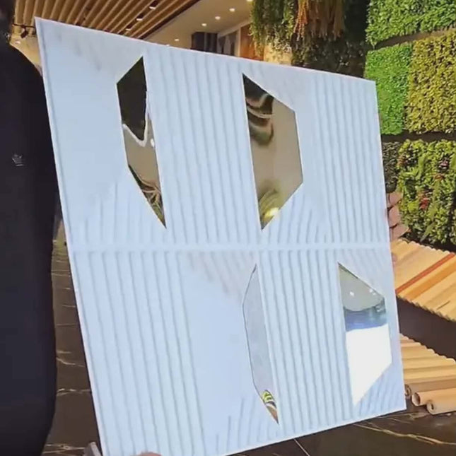Modern 3D Textured Wall Panel with Geometric Mirror Accents for Stylish Interiors