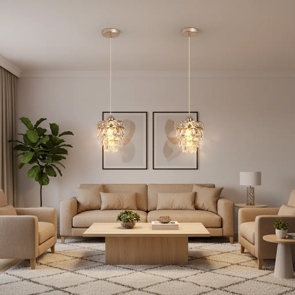 Long Adjustable Height Bar Bedroom Small Gold Crystal Petal Pendant Light for Dining Table Kitchen Island