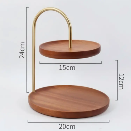 Nordic Style Solid Wood Double Layer Display Tray For Snacks Candy and Fruit On Coffee Table