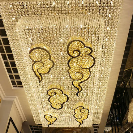 Contemporary Square Gold Luxury Crystal Cloud-Shaped Ceiling Light LED Creative Crystal Lamp Fixtures Hotel Lobby For Decoration