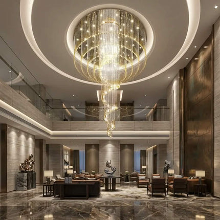Custom Modern Minimalist Gold Crystal Chandelier Large Linear Stainless Steel LED Lighting Adjustable Height Dimmable for Hotel