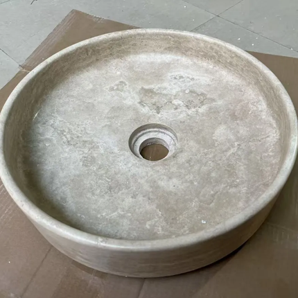 Custom Japanese Wabi Sabi Bathroom Sink Natural Marble Stone WashBasin Round Shape Travertine Wash Basin