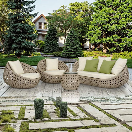 Modern Outdoor Rattan Sofa Set Three-Piece for Courtyard Balcony Includes Rattan Chair and Coffee Table For Villa Homestay