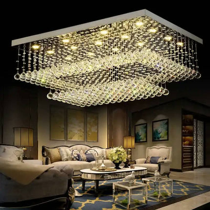 Luxury K9 Crystal Ball Double Layer Ceiling Lamp Surface Mounted Ceiling Light Living Room Modern Rectangular