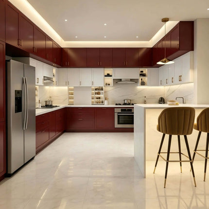 Modern Luxury Modular Eco-Friendly Red L-Shaped Kitchen Cabinets Island Custom Whole House Plywood Kitchen Furniture