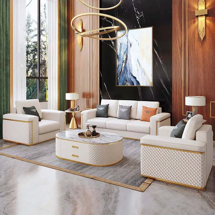Italian American Style Top Grain Leather Art Sofa Set Light Luxury Modern Simple Design for Large Apartment Living Room Sponge