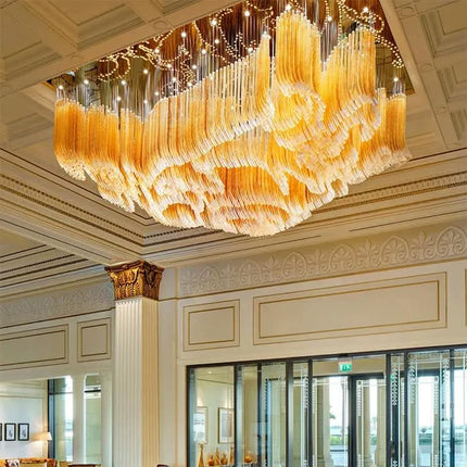 High-End Custom Curved Glass Tube Chandelier Hotel Stairs Hotel Lobby Lighting Modern Glass Chandeliers