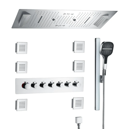 Luxurious Music Large Thermostatic 64 LED Colors Rainfall Shower System Six Functions Shower Faucet Set