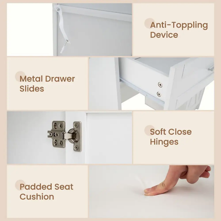 Makeup Vanity Desk Removable Mirror Lights Storage Drawers Stool Set Modern White Wood Plywood Panel Bedroom Furniture(Floor