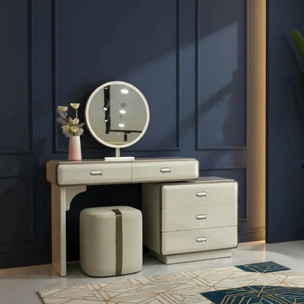 Modern and Luxurious White Dressing Table Set, Specially Designed For The Bedroom, Featuring Multiple Drawers And a Camera Light
