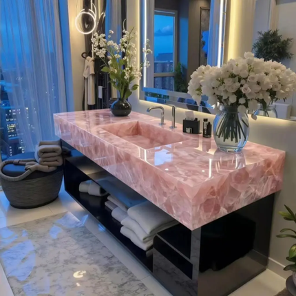 Pink Crystal Onyx Marble Drop-In Basin – Luxury Modern Design, Customizable for Home, Hotel, Spa and Commercial Use