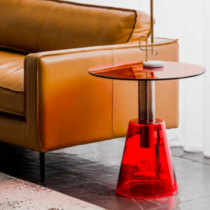 Personalized Designer Glass Round Coffee Table Luxury Red Green Hotel Bar Sofa Decoration Furniture Glass Side Table