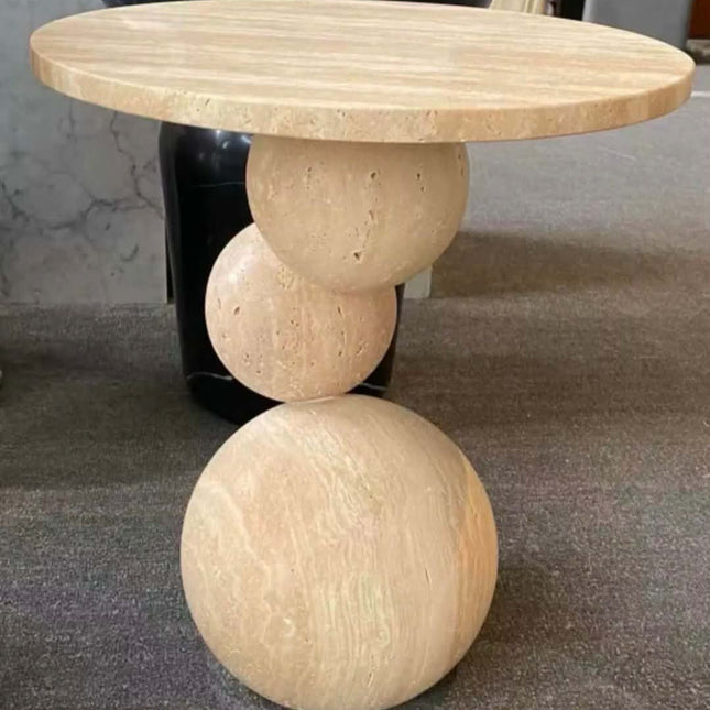 Customized Travertine Side Table Irregular Shape With Travertine Round Ball Shape Leg For Modern Living Room Bedroom