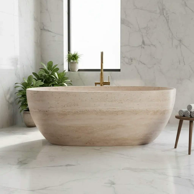 Luxury Travertine Bathtub Hotel Bathroom Indoor Solid Surface Adult Soaking Bath Tub Stone Drainer Corner Drain Bathtub