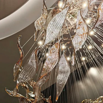 Large Led Chandelier Large Hotel Restaurant Decoration Custom Fallen Leaves Glass OEM ODM Top Quality