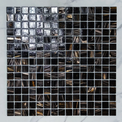 30×30 Super Quality Black Brown Golden Line Swimming Pool Glass Mosaic Tile for Bathroom Wall and Floor