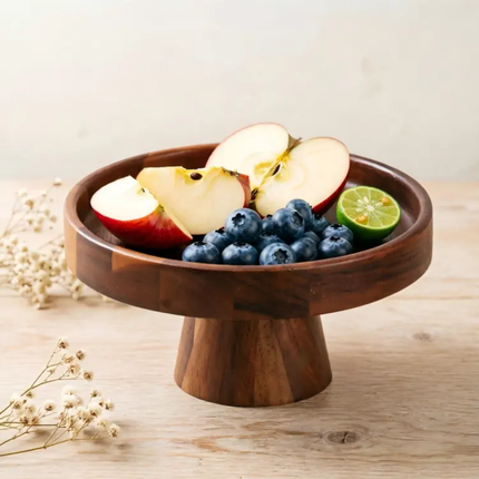Acacia Wood Pedestal Cake Stand Home Living Room Pastry Tray Dessert Table Display Rack Solid Wood Elevated Fruit Plate