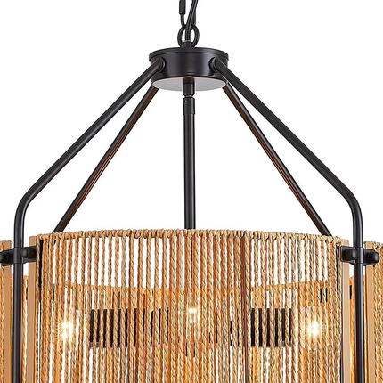 Rattan Pendant Light Hand Woven Wicker Chandelier Adjustable Chain for Dining Room Living Room Kitchen Island Farmhouse Decor