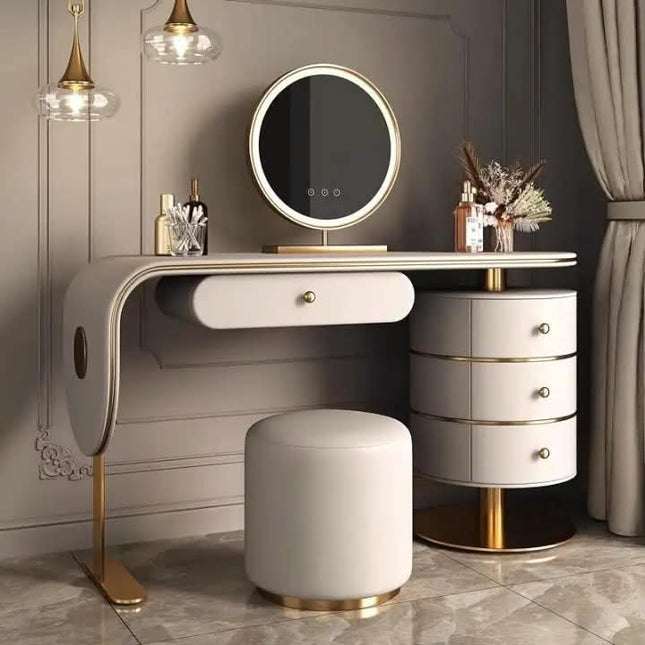 Custom High Quality Wooden Dressing Table Set Light Luxury Bedroom Furniture Makeup Mirror Drawers Panel Style