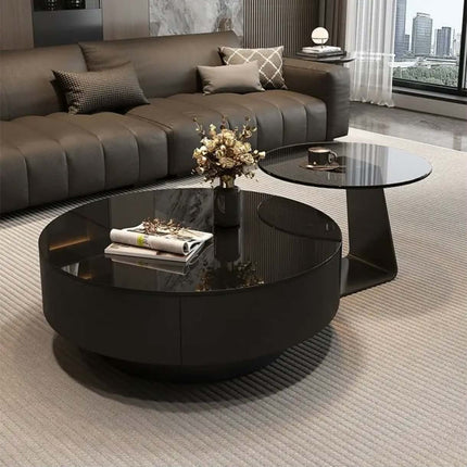 Made of concrete High-End Black Glass Coffee Table Living Room Home Minimalist Light Luxury Coffee Table Modern Simple Black Round Combination