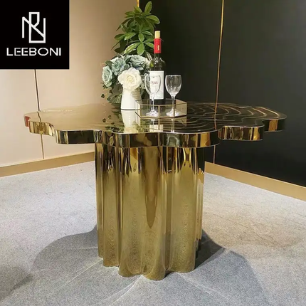 Home Furniture Unique Design Banquet Table Stainless Steel Gold 6 Seater Luxury Dining Table