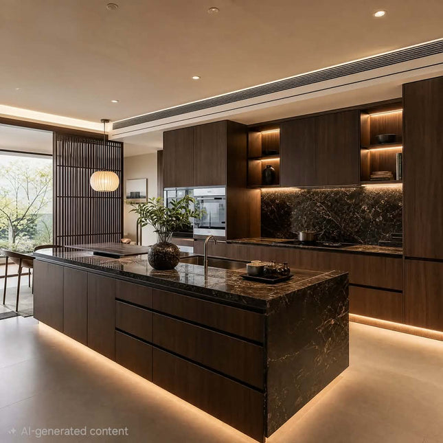 Walnut Wood Kitchen Cabinet Natural Grain Modern Style Whole House Custom Builder Project Kitchen Cabinets Island Lacquer