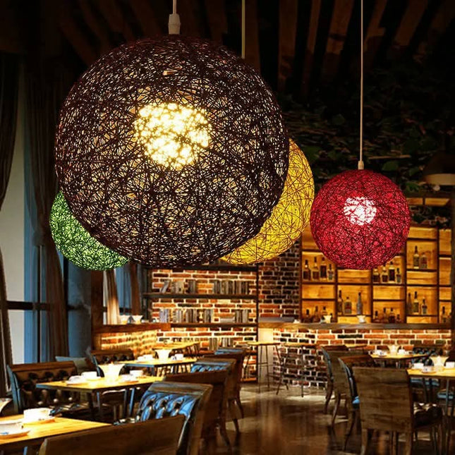 Cheap Hemp Ball Rattan Shade Chandeliers Creative Art Bamboo Lantern Lamp Rattan Pendant Light