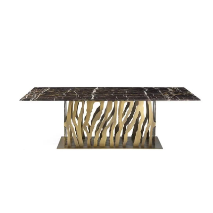 Leidenuo Zebra-D Modern 6-Piece Brushed Gold Marble Top Glass Dining Room Furniture Set Certified for Home