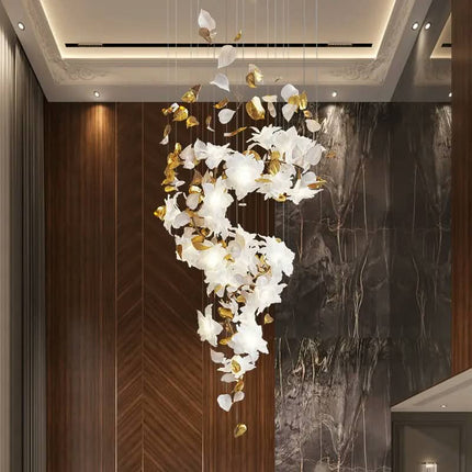 Elegant Design Indoor Decoration Custom Ceramic Flower Modleling Villa Staircase Wedding Led Chandelier Pendant Light