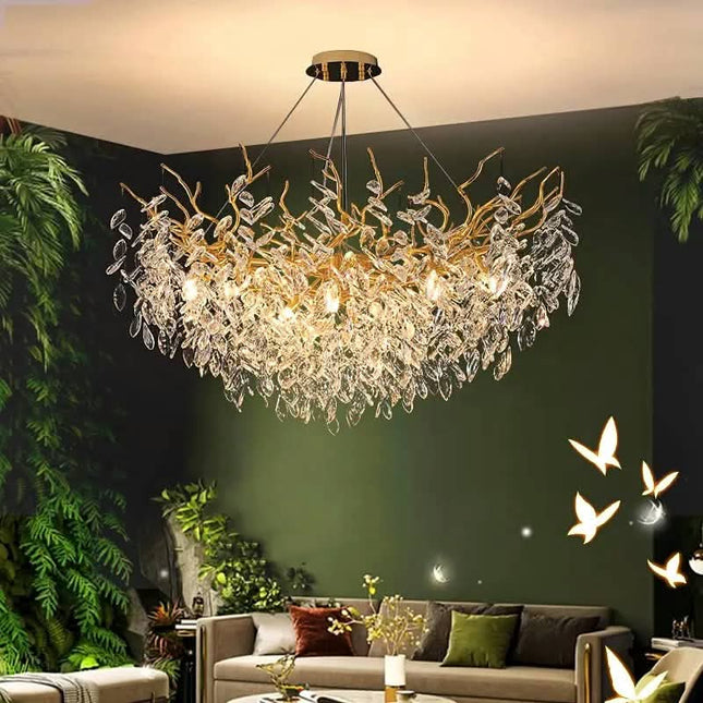 Crystal Chandelier Lights Overseas Spot Tree Branch Chandelier Round Raindrop Luxury Crystal Pendant Light