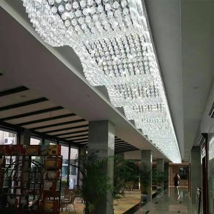 Custom Rectangular Wave Shape Luxury Hotel Crystal Chandeliers Modern Banquet Hall Events Custom Large Flush Mount Ceiling Lamp