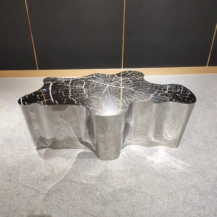 Italian light luxury tree root coffee table etched stainless steel living room furniture High-Low combination side table