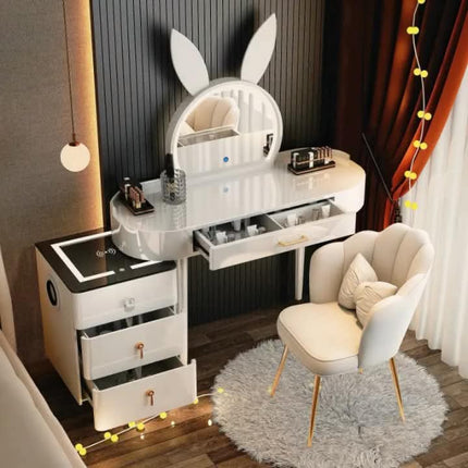 Modern Green Dressing Table Set With LED Lighted Mirror And Storage For Girls Wood Design For Bedroom Living Room Or Hotel Use