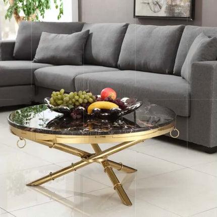 Modern luxury gold stainless steel round marble coffee table home furniture for living room metal side table