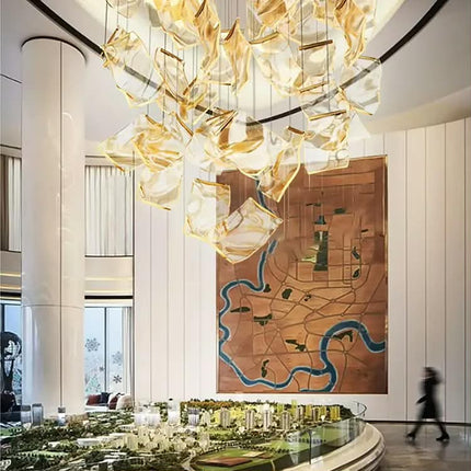 Modern Light Luxury Hanging Multiple Shapes Acrylic Custom Chandelier Hotel for Lobby Staircase
