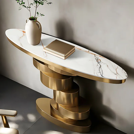 Luxury Italian stainless steel storage cabinet Nordic sintered stone console table custom entryway hall table moderno home decor