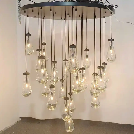 Modern Raindrop Glass Adjustable Height LED Pendant Lights Eye Caring High Brightness Kitchen Island Hanging Light Living Room