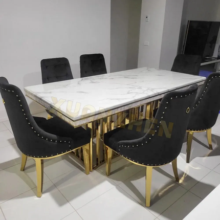 Nordic Modern Luxury Marble Dining Table Set – Stainless Steel Base, 8-Seater Dining Room Furniture