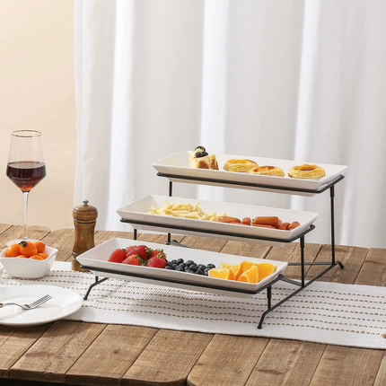 Modern Afternoon 3 Tier Catering Serving Trays Buffet Party Porcelain Platters Metal Fruit Cake Dessert Food Display Riser