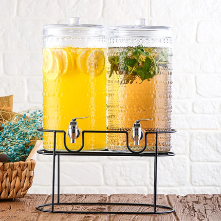 New Design 3.8L Clear Embossed Glass Beverage Dispenser With Tap Lid for Juice Lemonade Party-BPA Free