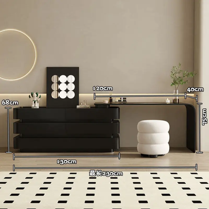 Black Dressing Table With Integrated Drawer Cabinet, Italian-Style Makeup Table, Vintage Style, High-End Solid