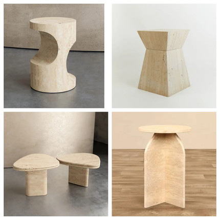 Natural Stone Living Room Furniture Outdoor Side Table Design Marble Fluted Beige Travertine Side Table