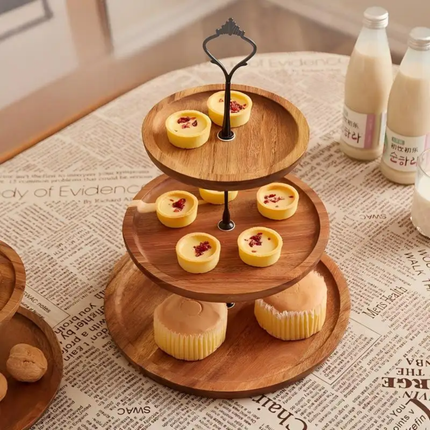 Eco-Friendly Three-Tier Acacia Wood Cake Stand Wooden Tray For Kitchen Accessories Weddings and Tea Parties