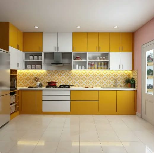 BALOM Modern L-Shape Yellow Lacquer Modular Kitchen Cabinets Whole House Customization with Smart Storage Drawer Organizers