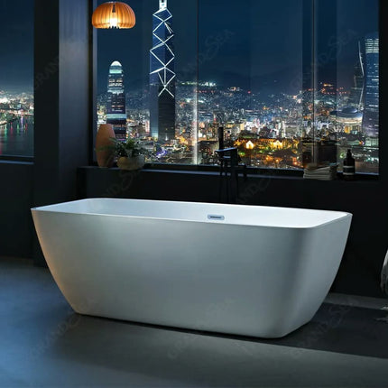 Minimalist Style Modern Freestanding Square Artificial Stone Soaking Bathub with Integrated Design & Drainer